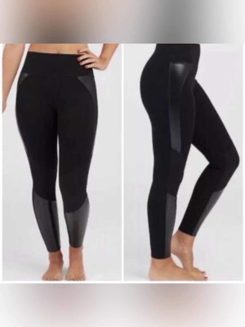 NWOT Spanx 1X Every.Wear Gloss Pocket Leggings Black Faux Leather Accents